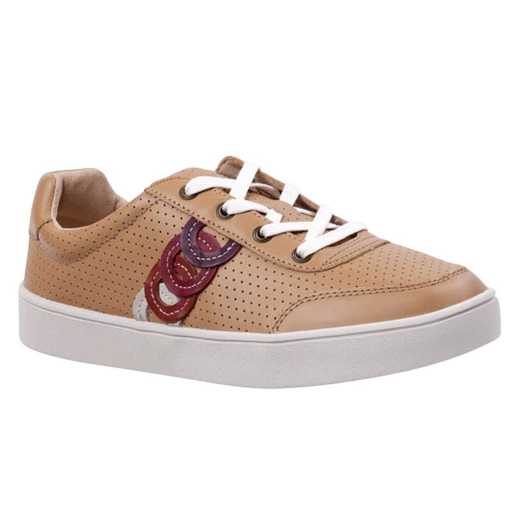 Spenco Womens Cambridge Low Casual Sneakers Size 8.5 Wide Tan Leather EUC